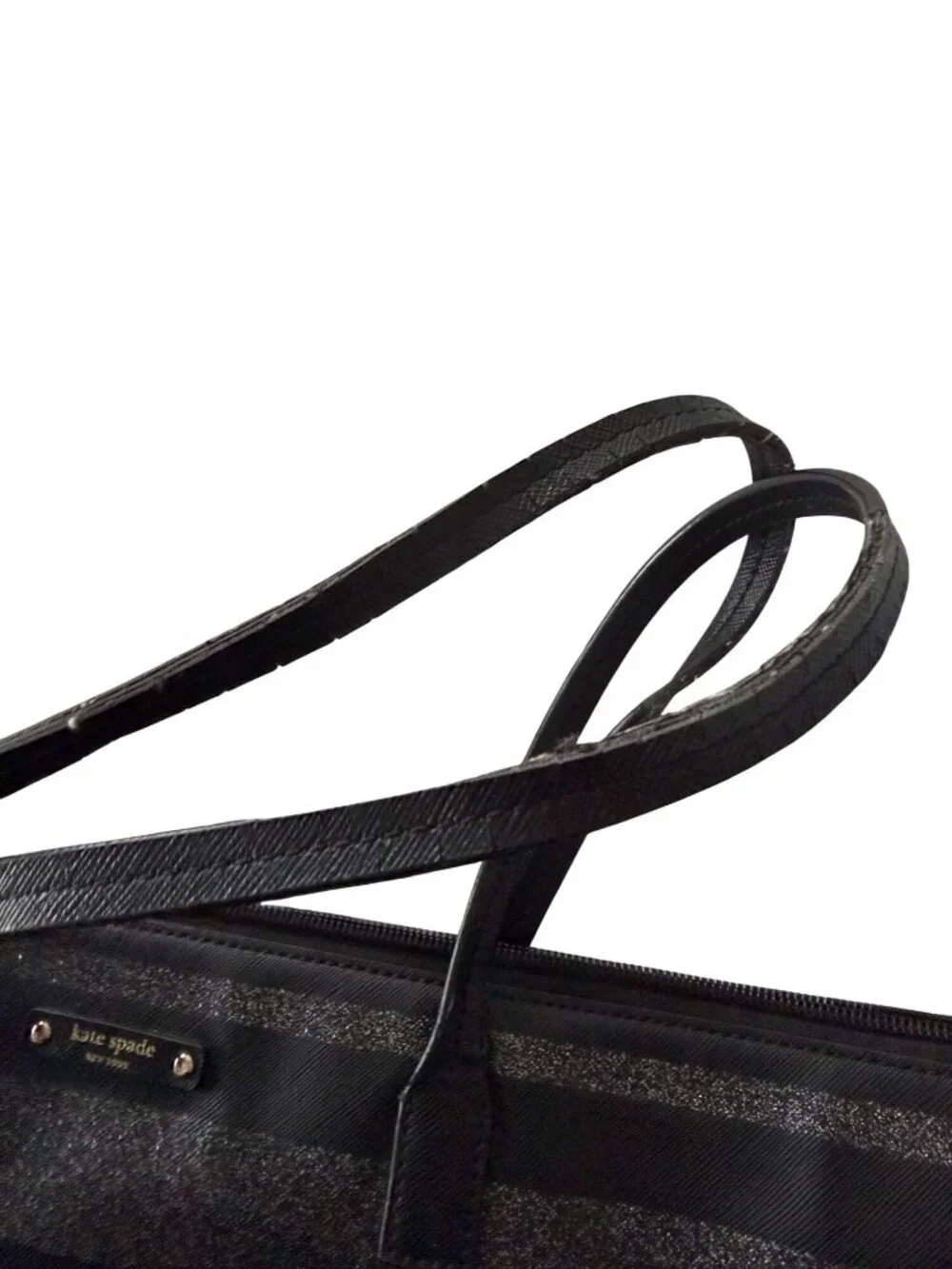 KATE SPADE Black Silver Saffiano Leather Glitter Tote Bag